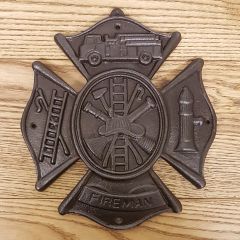 Antique Iron Fireman Emblems Plaque