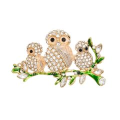 Gold Crystal Owls Brooch